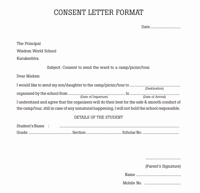 Parents Consent form Template Beautiful Parents Consent Letter Sample for School