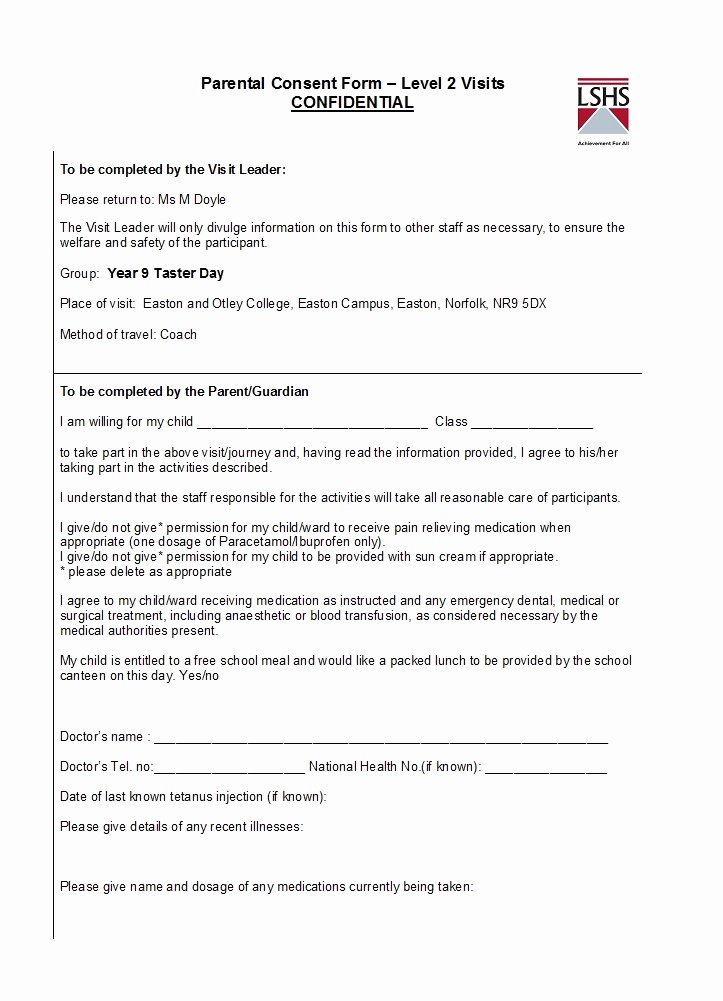 Parents Consent form Template Fresh 50 Printable Parental Consent form &amp; Templates Template Lab
