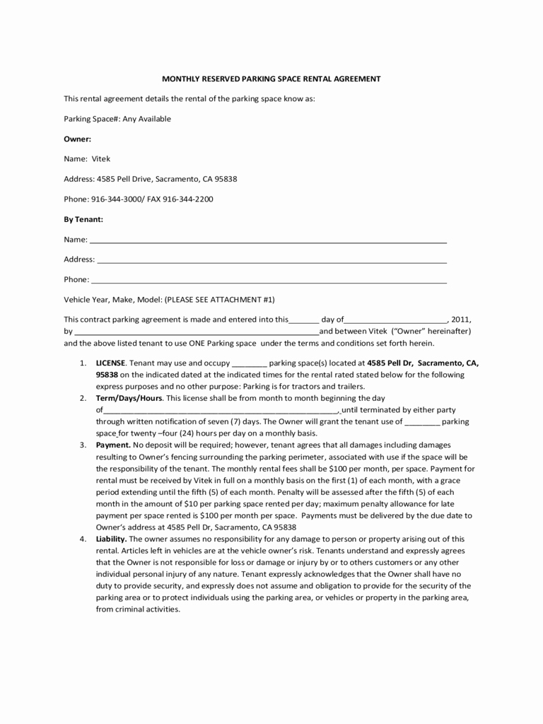 Parking Spot Lease Agreement Awesome Parking Agreement form 7 Free Templates In Pdf Word