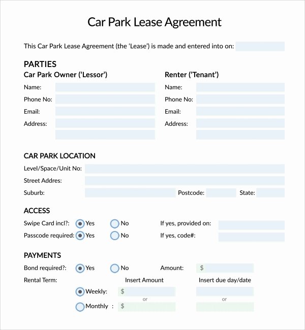 Parking Spot Lease Agreement Beautiful Sample Parking Agreement Template 9 Free Documents In