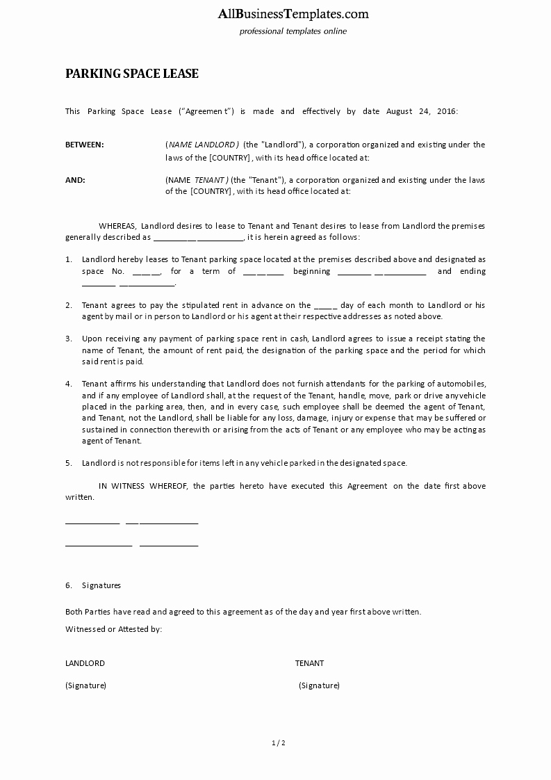 Parking Spot Lease Agreement New Parking Space Lease Agreement