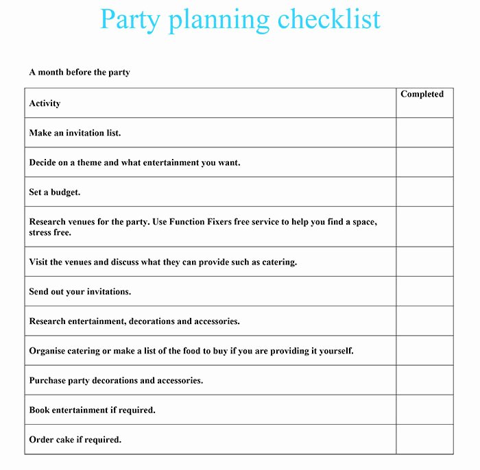 Party Planning Checklist Printable Fresh Party Planning Checklist