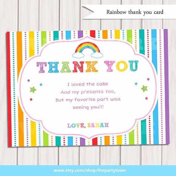 Party Thank You Note Beautiful Items Similar to Rainbow Thank You Card Rainbow