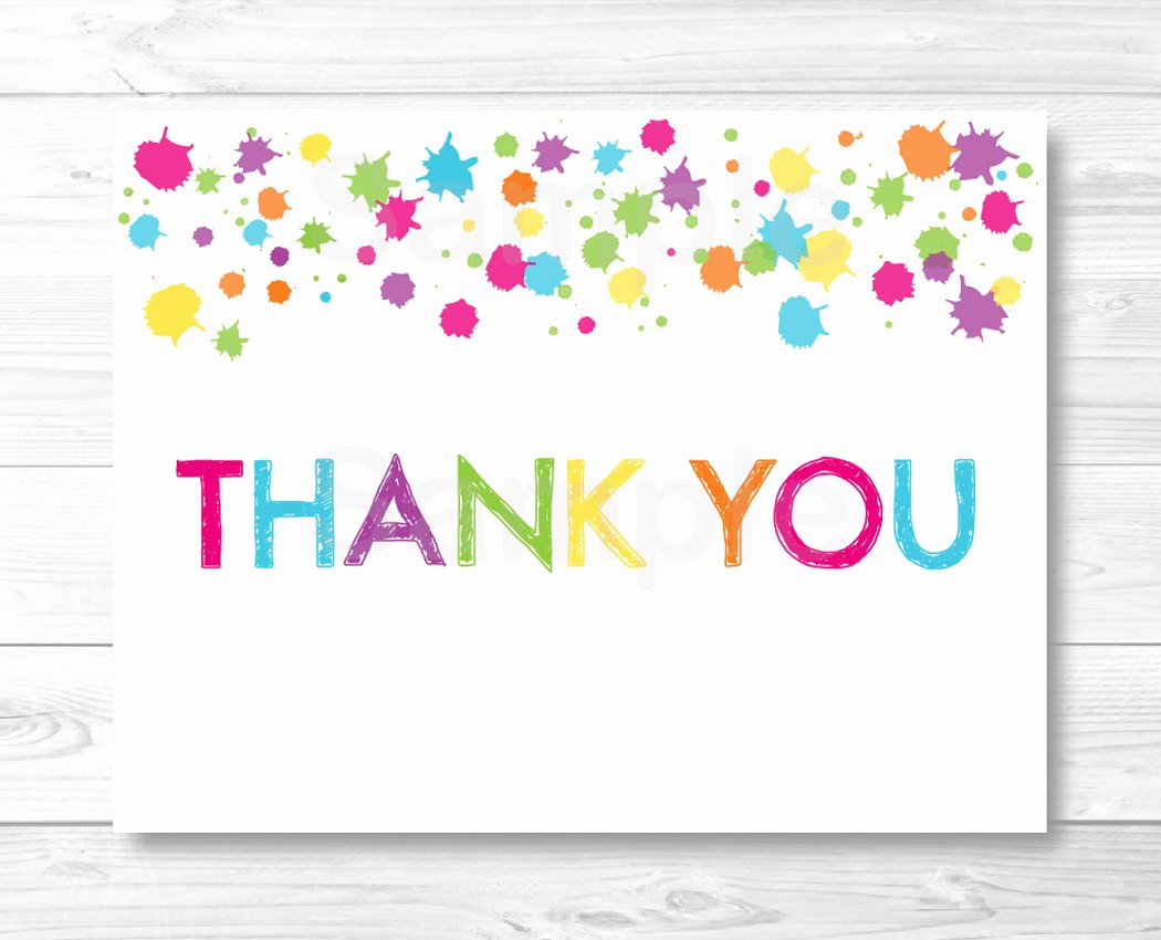 Party Thank You Note Lovely Rainbow Art Party Thank You Card Template Art Birthday Party