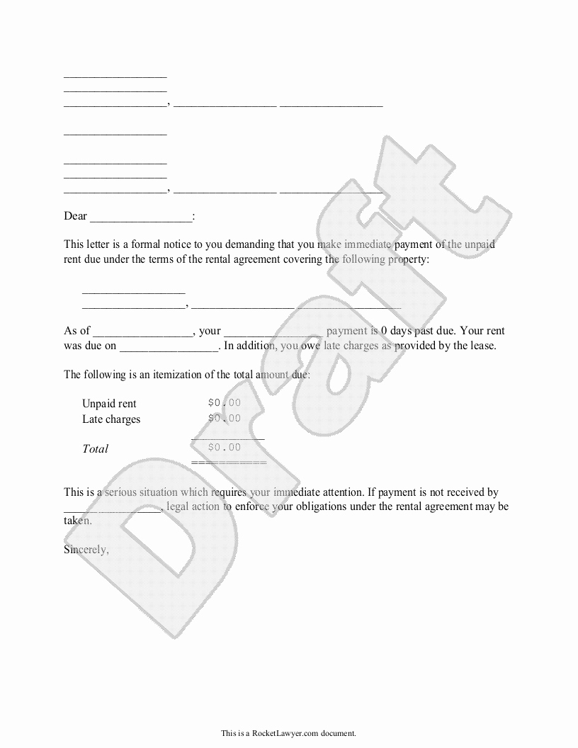 Past Due Rent Letter Lovely Late Rent Notice Letter for Rent Payment form with Sample
