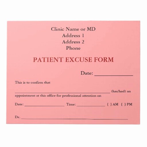 Patient First Doctor Note Unique Patient Excuse form Notepad Pink