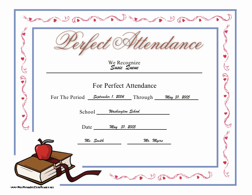 Perfect attendance Certificate Printable Fresh Perfect attendance Certificate Printable Certificate