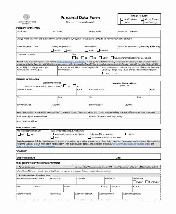 Personal Data Sheet format New Employee Information form Sample Pics – Employee