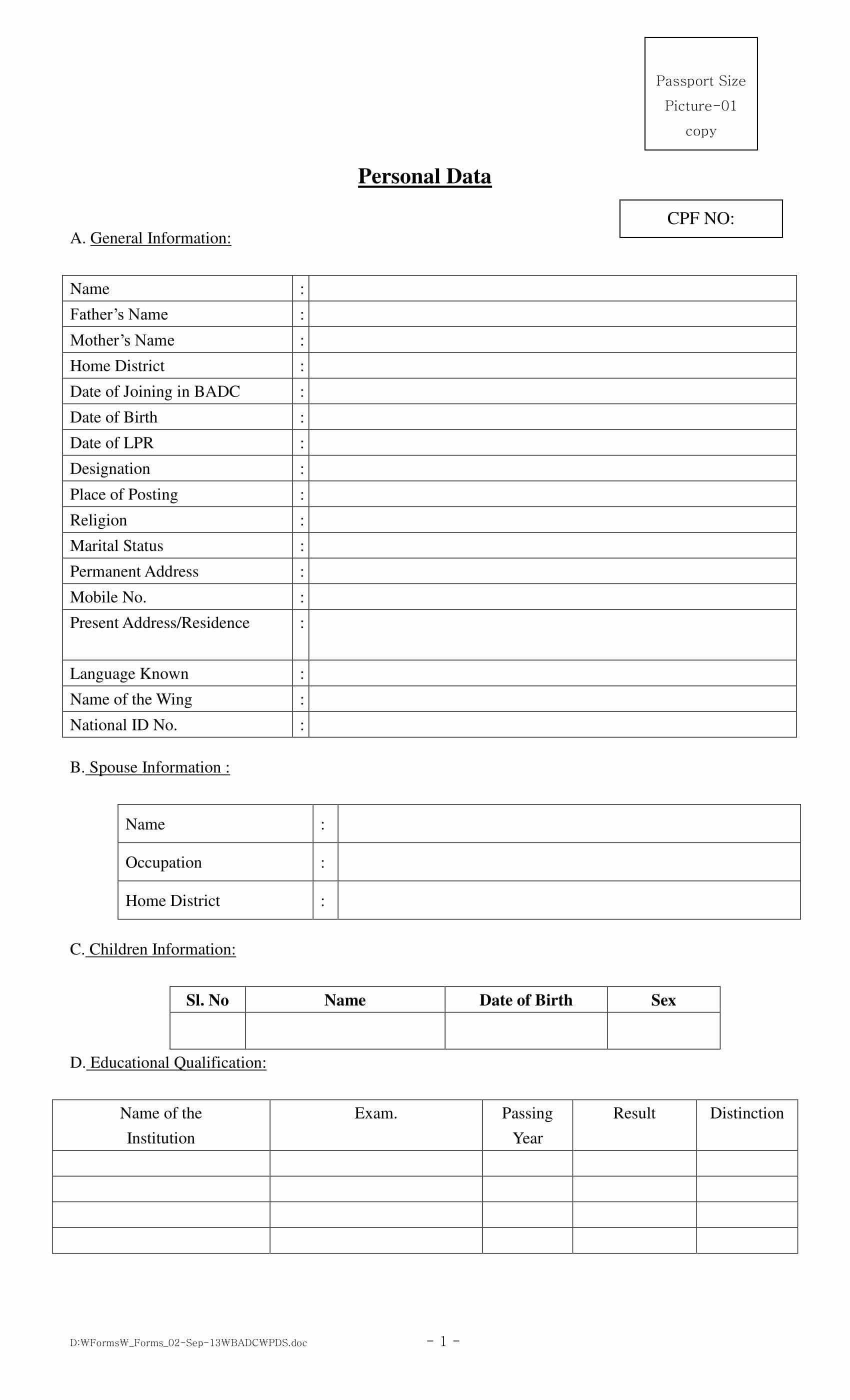 Personal Data Sheet forms Beautiful Free 14 Personal Information forms In Word Pdf