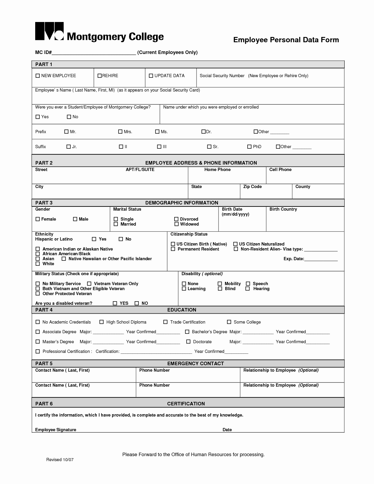Personal Data Sheet forms Inspirational Employee Personal Data form by Lxb