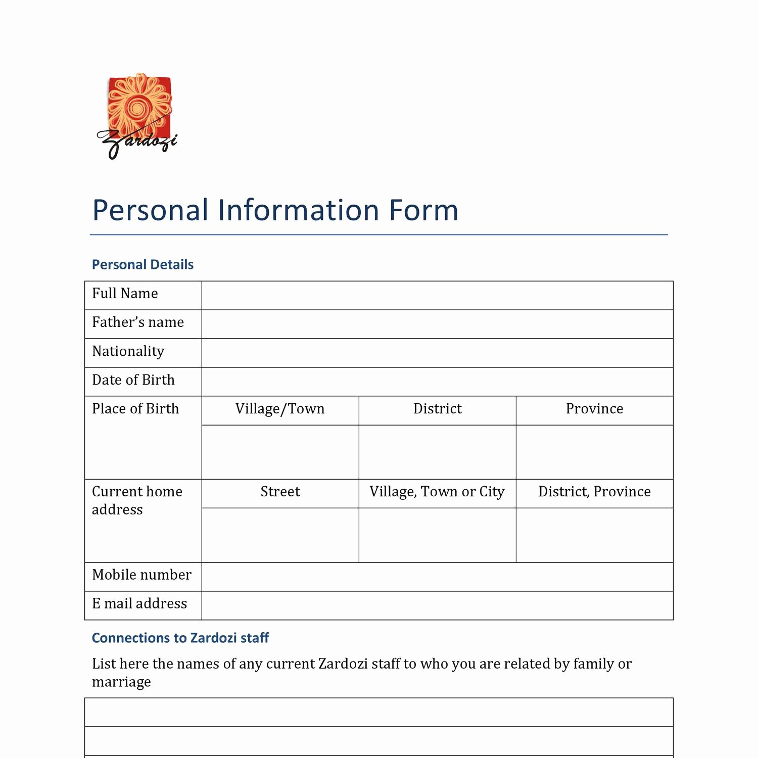 Personal Data Sheet forms Inspirational form 4 5 Personal Information form Pdf