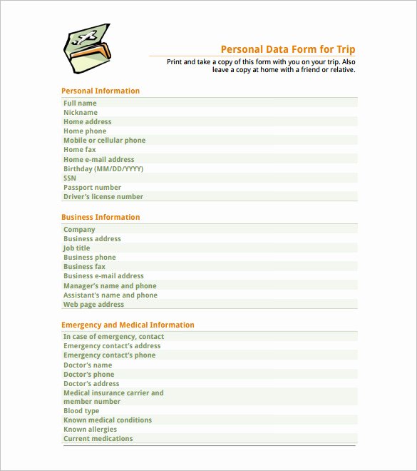 Personal Data Sheet forms Luxury 11 Travel Schedule Templates Free Word Excel Pdf