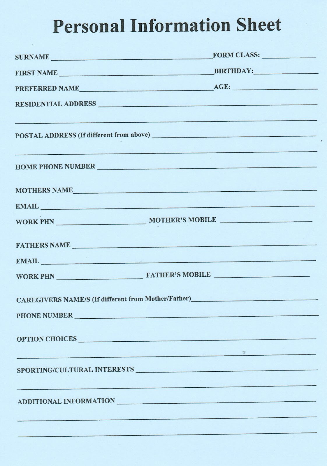 Personal Data Sheet forms Unique 12pywghs2013 Personal Information Sheet