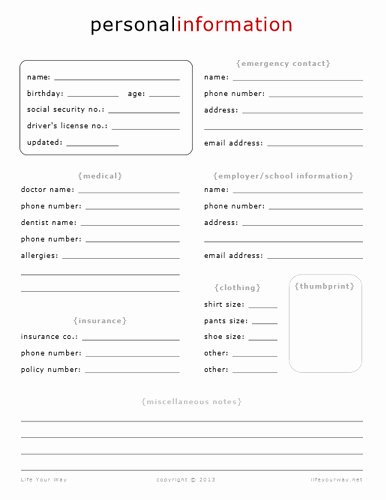 Personal Data Sheet forms Unique Home Management Notebook