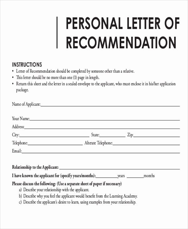 Personal Letters Of Recommendation Elegant Sample Letter Of Re Mendation format 8 Examples In