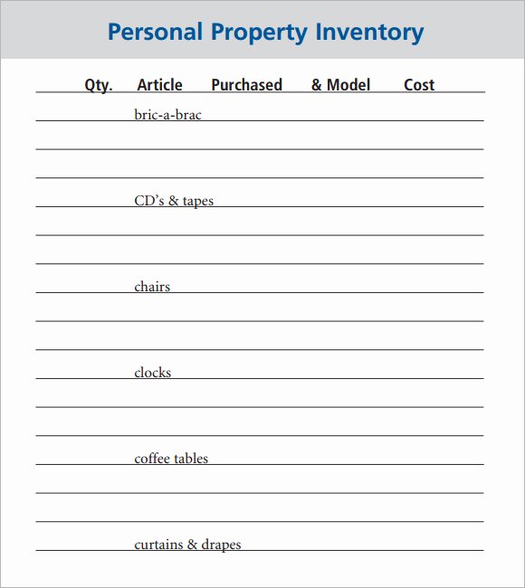 Personal Property Inventory Sheet Awesome 26 Of Personal Belongings Inventory form Template