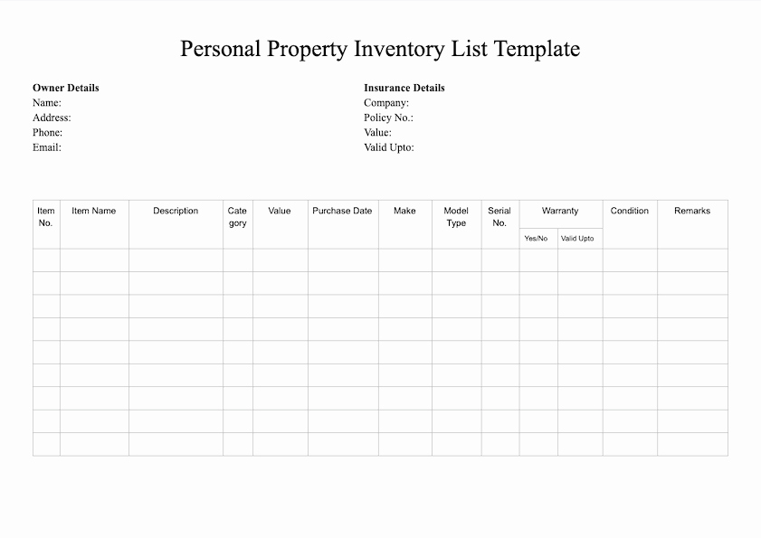 Personal Property Inventory Sheet Fresh Free Inventory Template