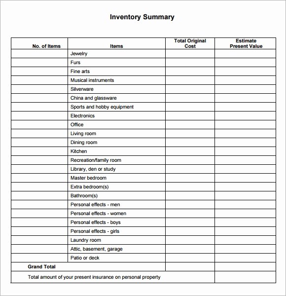 Personal Property Inventory Sheet Unique Sample Property Inventory Template 9 Free Documents