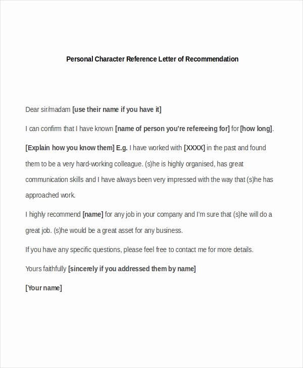 Personal Reference Letter Samples Fresh Free 5 Sample Personal Re Mendation Letters In Pdf