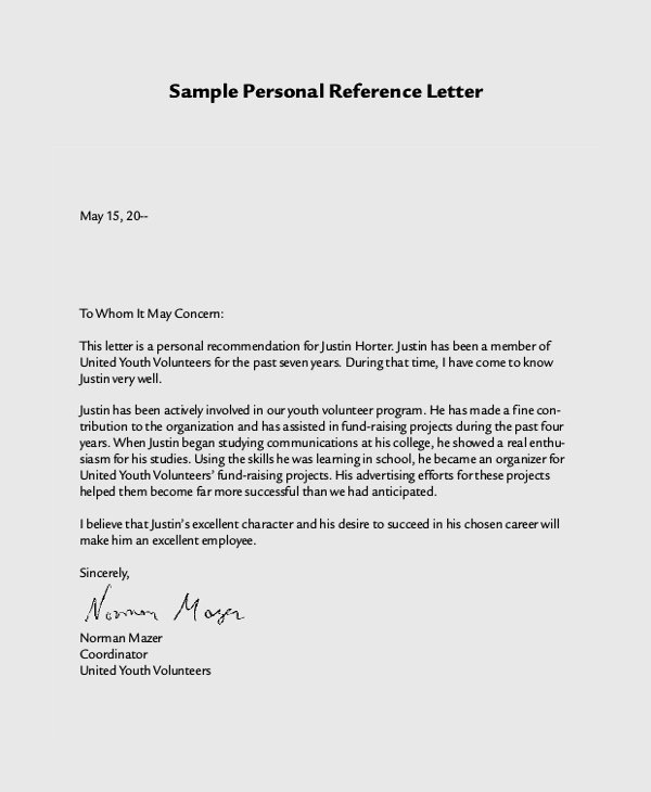 Personal Reference Letter Samples Fresh Sample Personal Reference Letter 7 Examples In Word Pdf