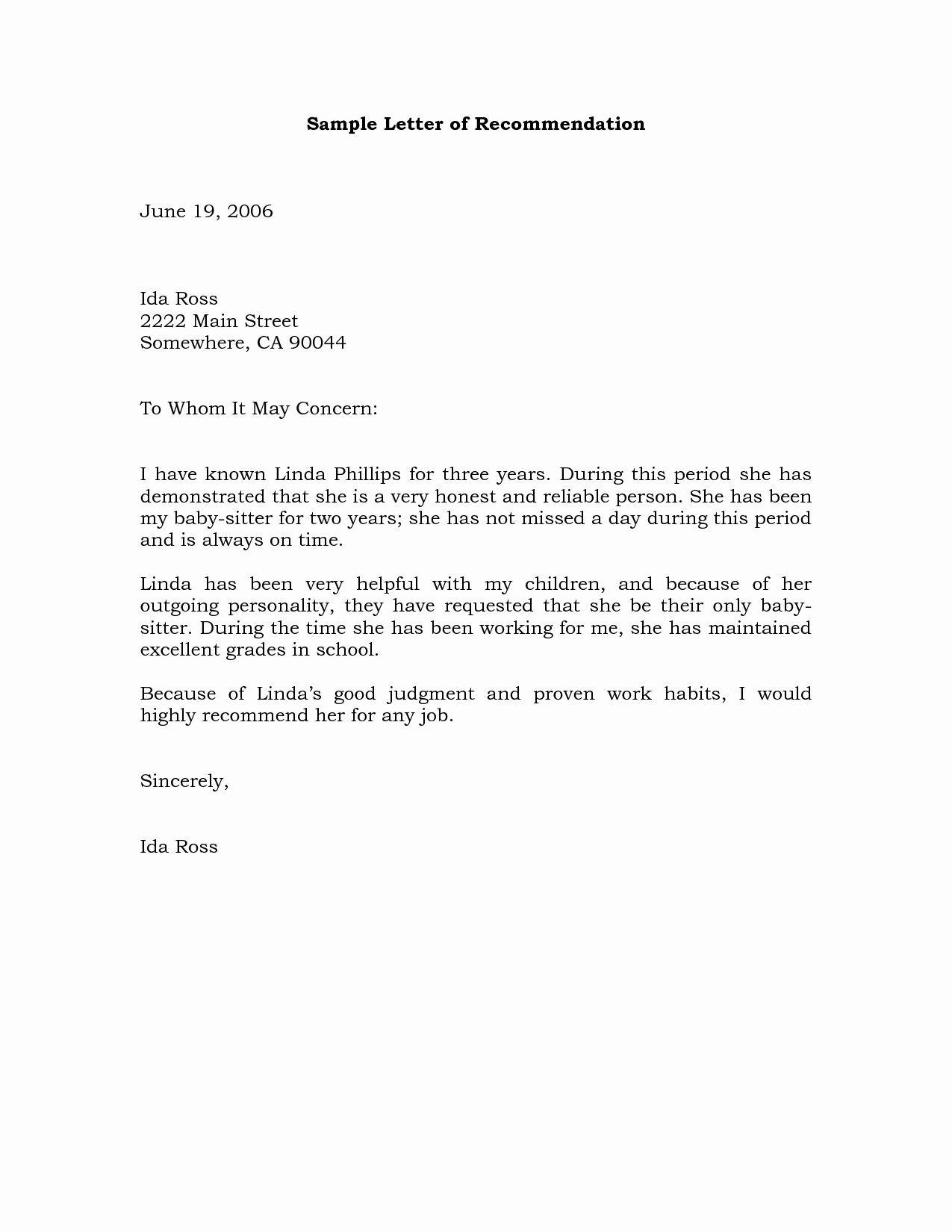 Personal Reference Letter Samples New Sample Re Mendation Letter Example