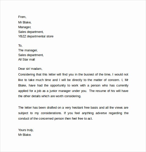 Personal Reference Letter Samples Unique Personal Reference Letter Template 12 Samples