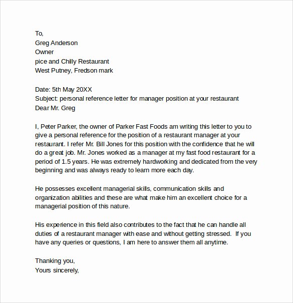 Personal Reference Letters for Employment Best Of Personal Reference Letter Template 12 Samples