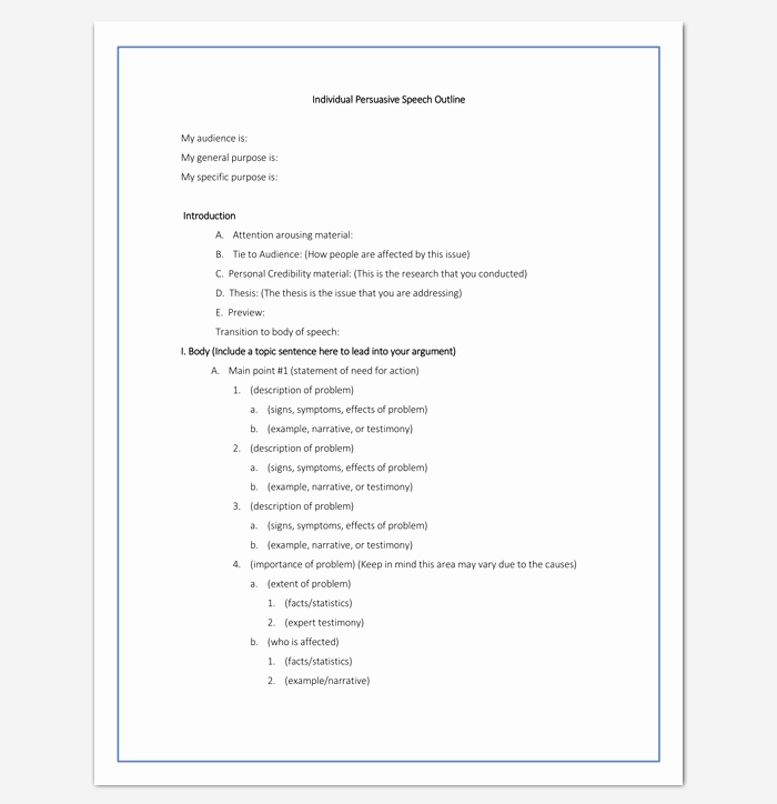 Persuasive Speech Outline Beautiful Speech Outline Template 38 Samples Examples and formats