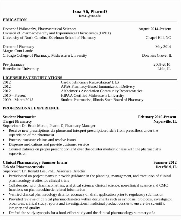 Pharmacist Curriculum Vitae Examples Awesome 7 Pharmacist Curriculum Vitae Templates Free Word Pdf