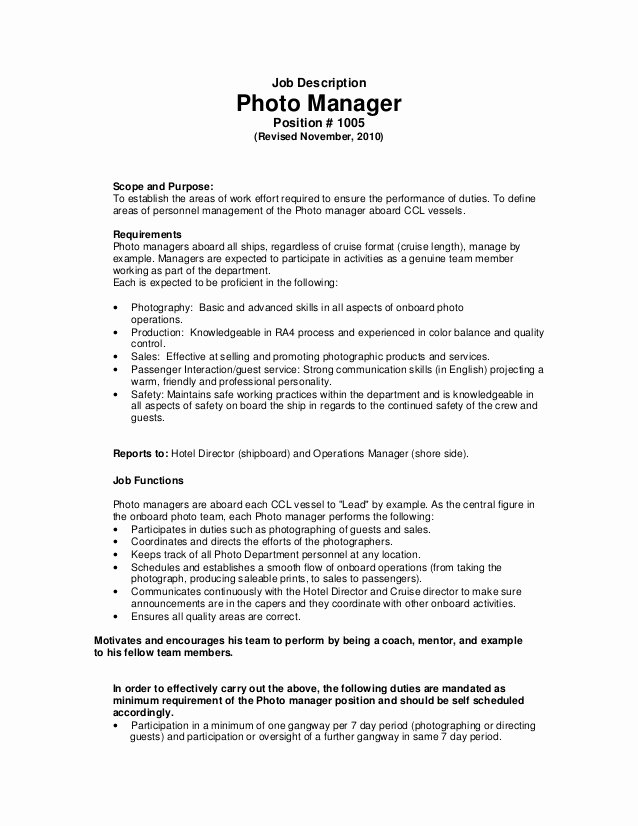 30 Photographer Job Description Sample Example Document Template