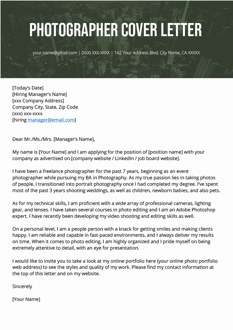 Photography Cover Letter Sample Best Of Grapher Cover Letter Example &amp; Writing Tips