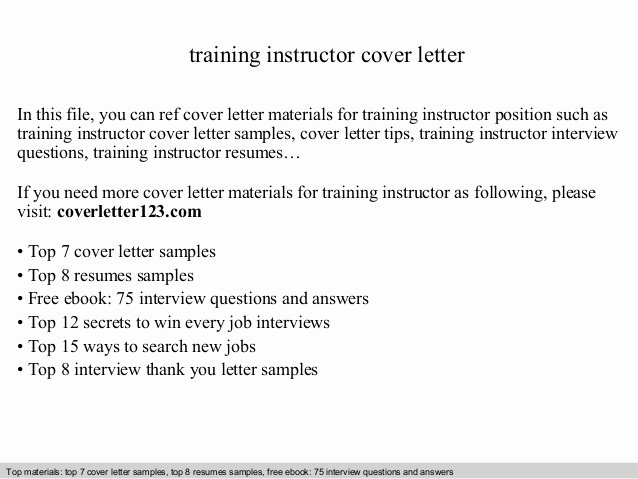 Photography Cover Letter Sample Lovely Training Instructor Cover Letter