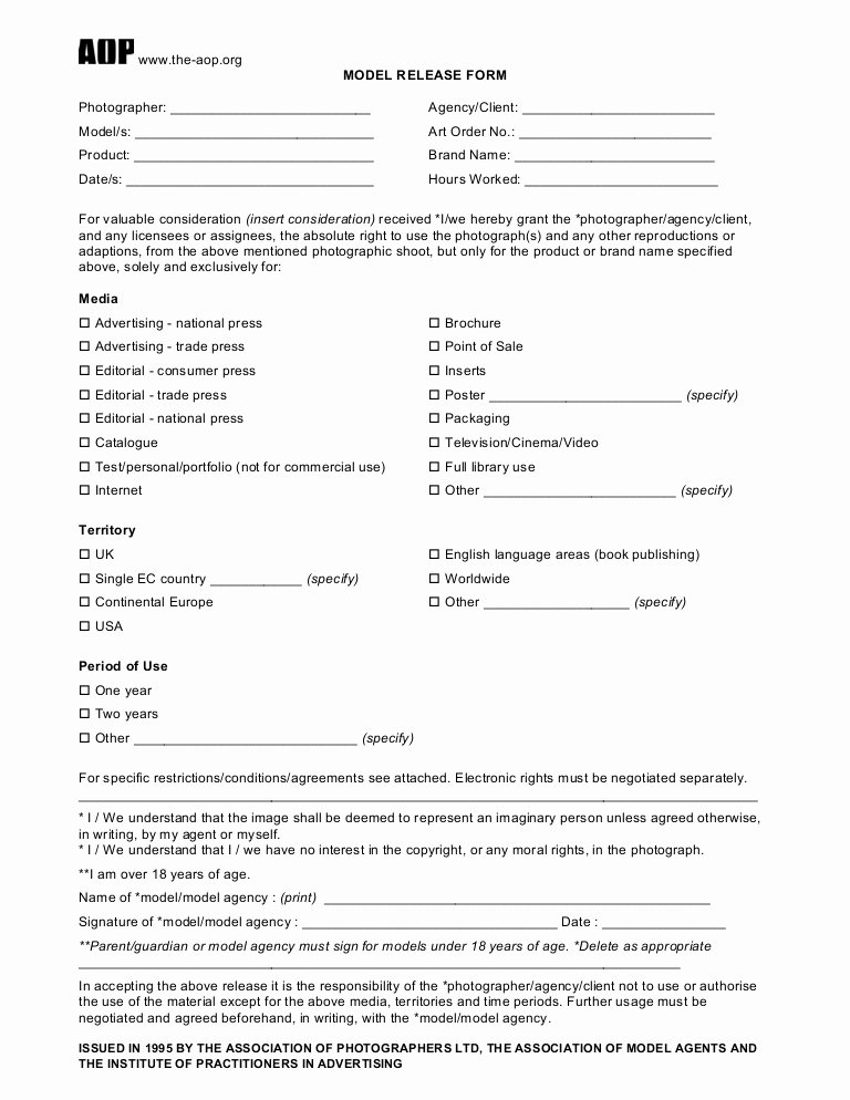 Photography order form Template Word Awesome Model Release form Aop