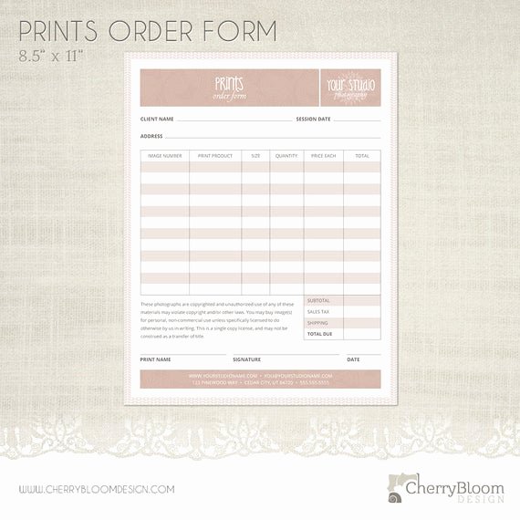 Photography order form Template Word Fresh Prints order form Template for Graphers Grapher