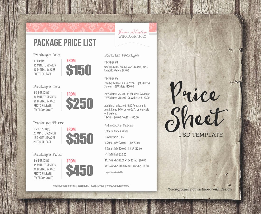 Photography Price List Template Free Inspirational Price List Template Graphy Price Sheet Marketing