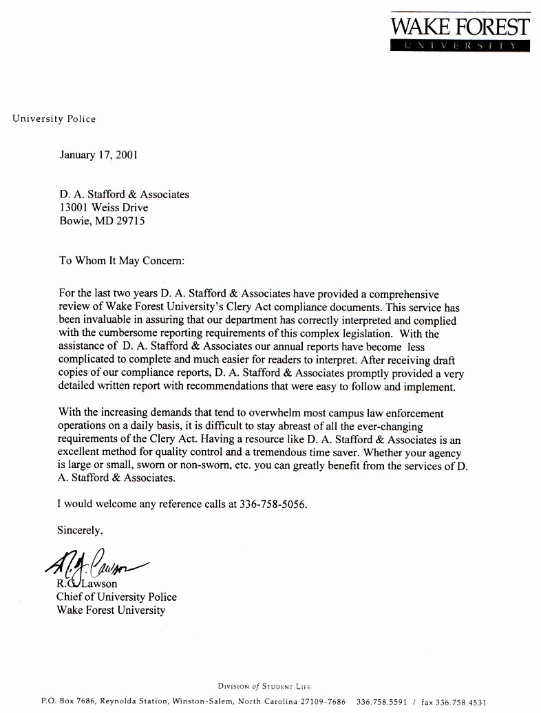 Physician assistant Recommendation Letter Awesome About Clery Act Training &amp; Campus Safety D Stafford