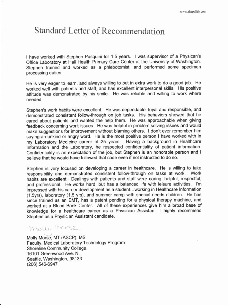 Physician assistant Recommendation Letter Elegant Letter Re Mendation for Physical therapy School