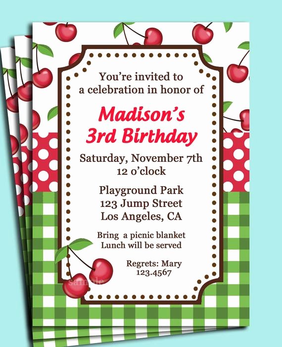 Picnic Birthday Party Invitations Luxury Cherry Picnic Invitation Printable or Printed with Free