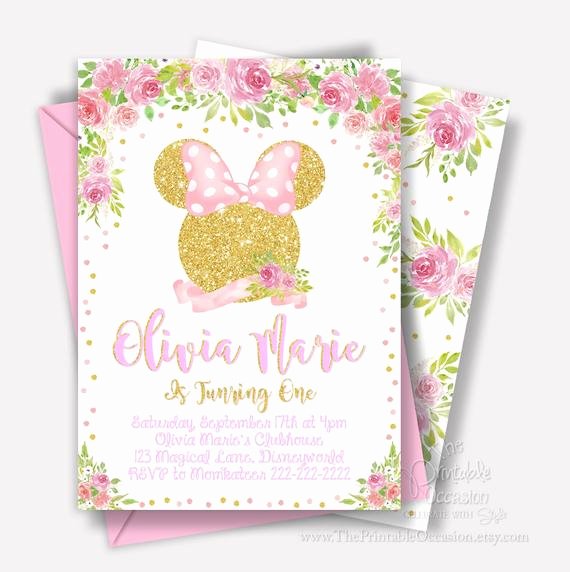 Pink Minnie Mouse Invitations Best Of Same Day Svc Pink &amp; Gold Minnie Mouse Birthday Invitation
