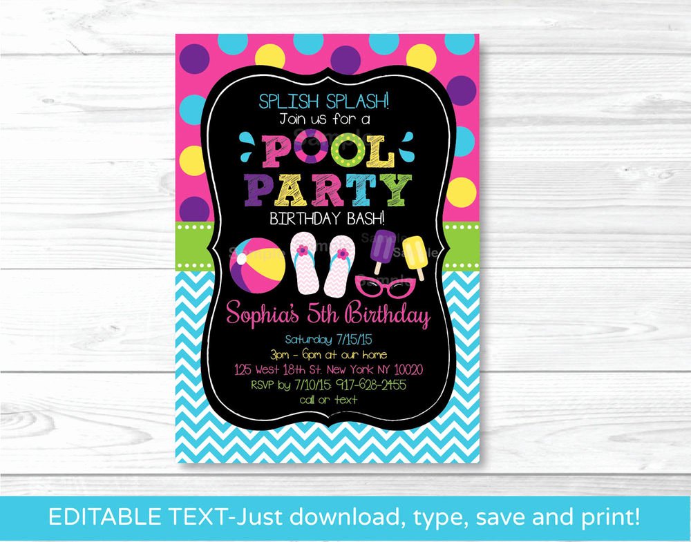 Pool Party Invitations Free Printable Inspirational Girls Pool Party Printable Chalkboard Birthday Invitation