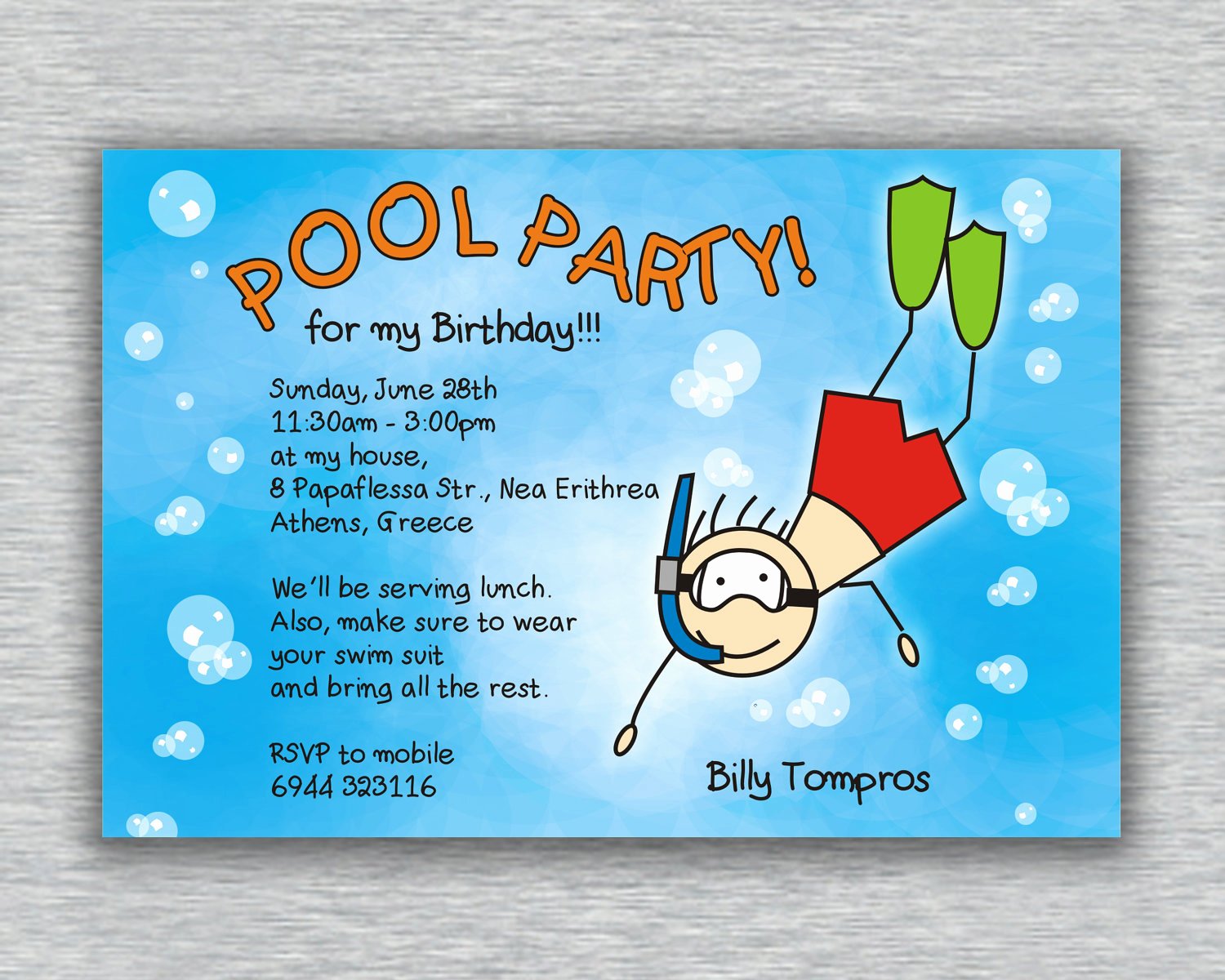Pool Party Invite Template Free Lovely Printable Boy Birthday Pool Party Invitation