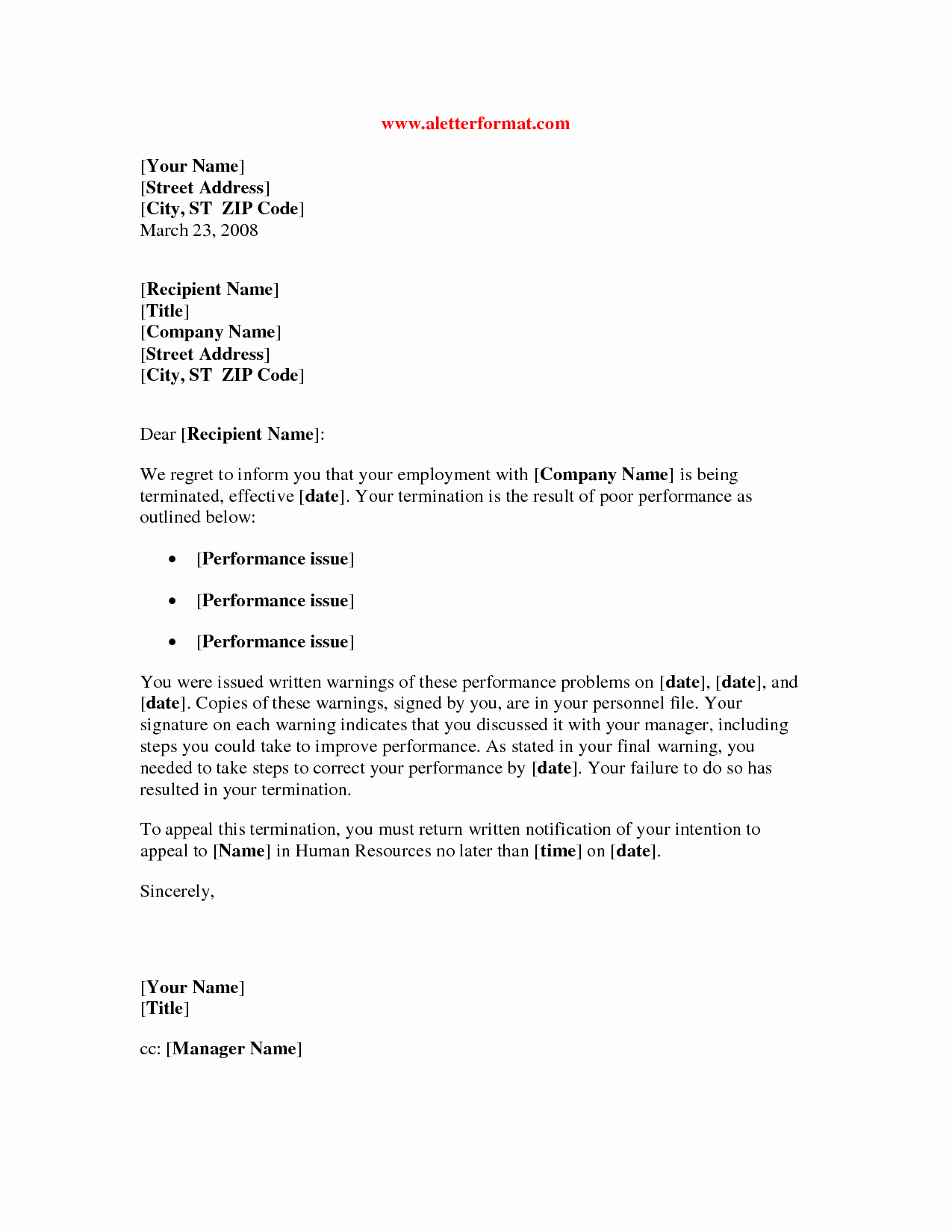 Poor Performance Review Samples New Termination Letter Poor Performance