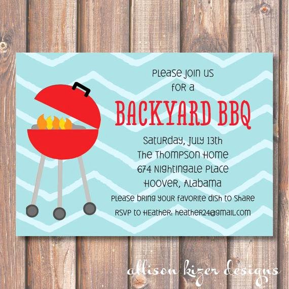 Potluck Bbq Invitation Wording New Backyard Bbq Printable Invitation Summer Cookout Invitation