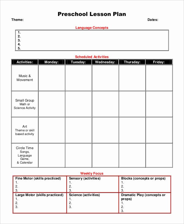 Preschool Lesson Plan Examples Awesome 11 Printable Preschool Lesson Plan Templates Free Pdf