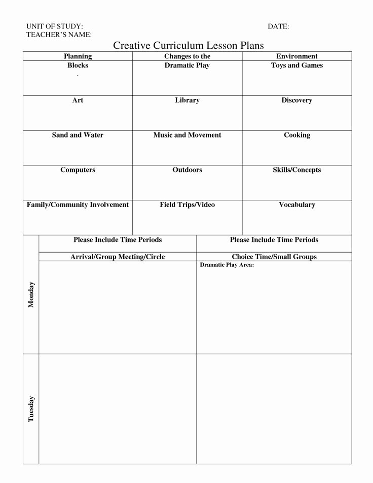 Preschool Lesson Plan Examples Elegant Print Creative Curriculum Lesson Plan Bing