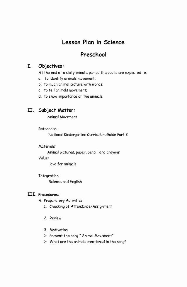 Preschool Lesson Plan Examples Lovely Integrated Lesson Plan In Science