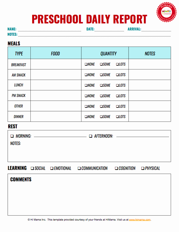 Preschool Progress Reports Templates Fresh Infant Daily Reports Free toddler Daily Sheets