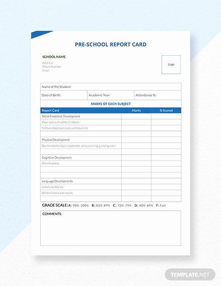 Preschool Report Card Template Inspirational Free Preschool Report Card Template Download 154 Reports