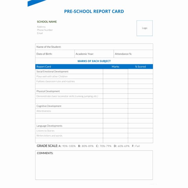 Preschool Report Card Template Lovely 12 Report Card Template 6 Free Word Excel Pdf