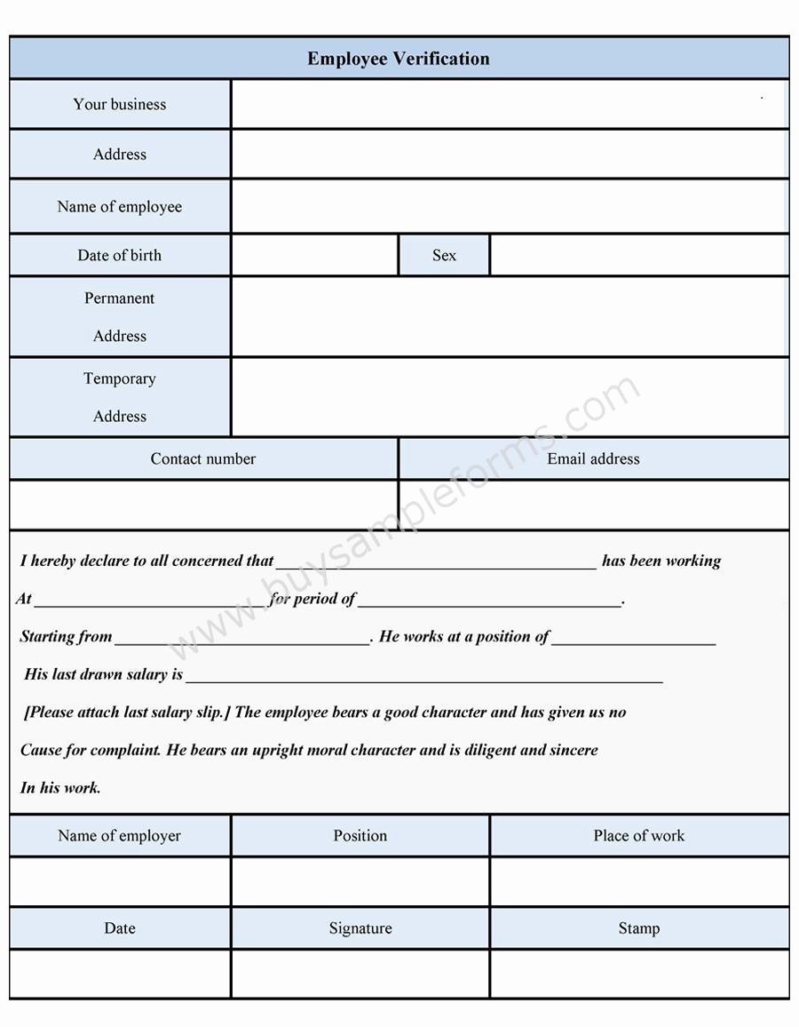 Previous Employment Verification form Template Elegant Employee Verification form Sample forms